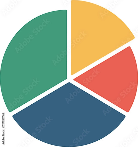 Fototapeta Four-Segment Pie Chart with Different Colors on Transparent Background for Data Analysis
