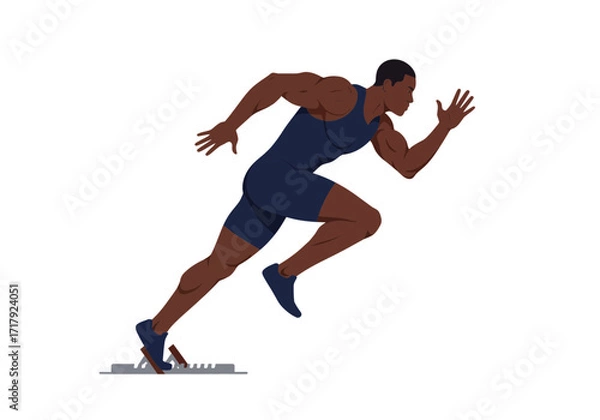 Fototapeta Athlete in motion sprinting from starting blocks focused on the race.
