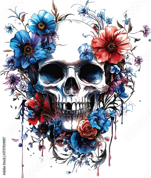 Obraz  Dark Aesthetic Skull with Floral Elements.