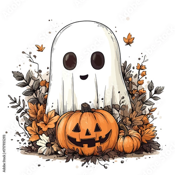 Obraz Halloween Pumpkin and Ghost Design