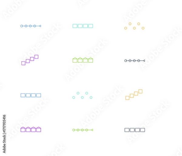 Fototapeta Infographic roadmap multipack illustration set with 12 modern flat vector styles including arrow flows, milestone steps, banners, project timelines, curved process paths, and business growth roadmaps
