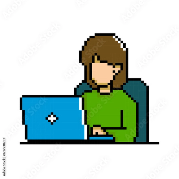 Obraz Pixel Woman Working On Laptop