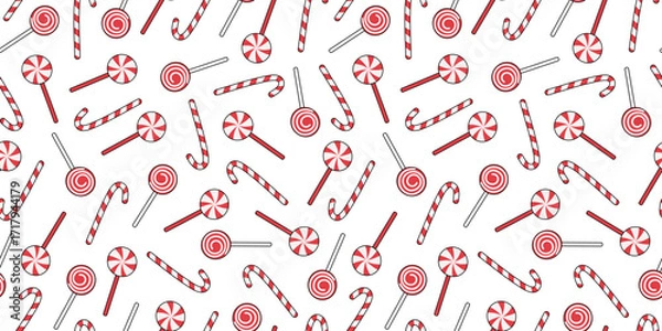 Obraz Cartoon sweets, candies, and lollipops pattern. Seamless background. Christmas, New Year. Traditional candy.