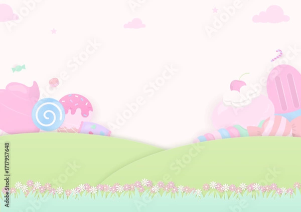 Obraz Cute dessert and meadow background
