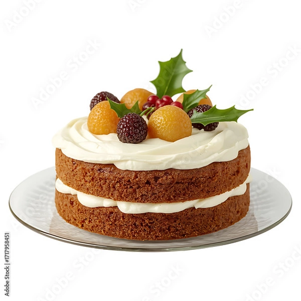 Obraz Christmas Cake On Plate Side View Isolated On Transparent Background