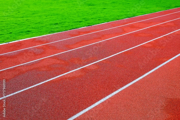 Fototapeta Running track in the stadium, sport background and texture. Running track for athletics