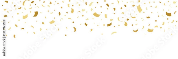 Fototapeta Gold confetti horizontal background. Festive design for party invitation, celebration banner, greeting card, event decoration, flyer, poster, web design