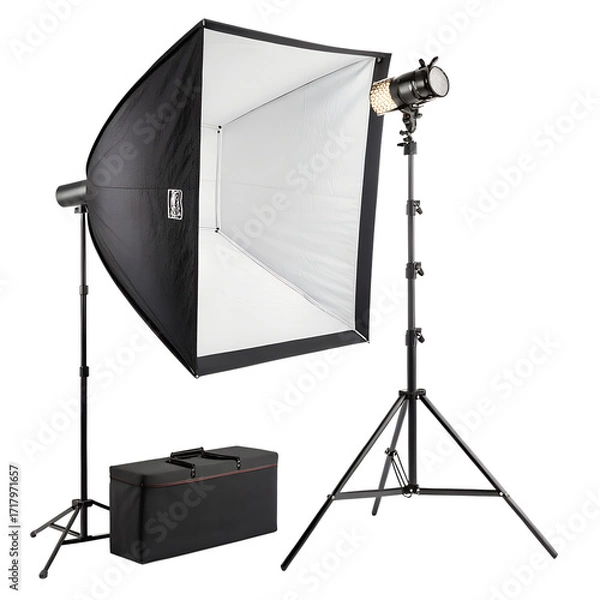 Obraz Studio softbox light, black frame with diffuser, isolated PNG, realistic product shot
