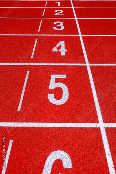 Fototapeta Running track with numbers in the stadium, sport background.