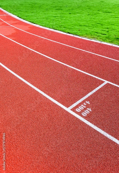 Fototapeta Running track in the stadium, sport background and texture. Running track for athletics