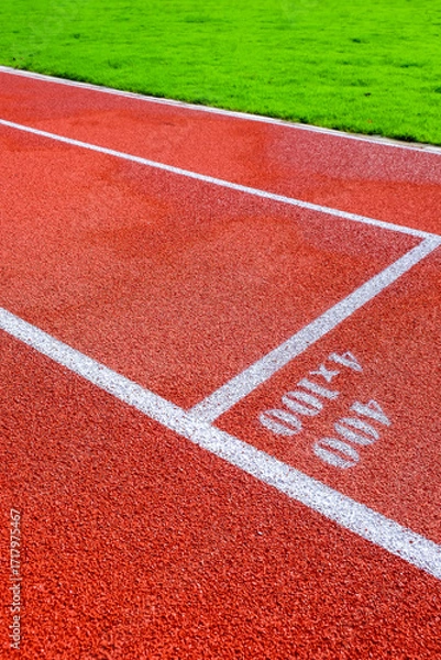 Fototapeta Running track in the stadium, sport background and texture. Running track for athletics