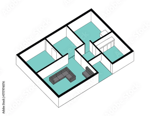 Fototapeta Minimal Isometric Floor Plan Vector with Interior Design Layout, Isometric Floor Plan, Modern Home Layout, Interior Design Vector, House Blueprint Art, Architecture Diagram.