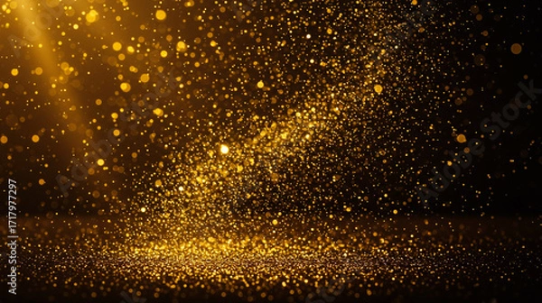 Fototapeta Abstract background with shimmering golden particles, a luxurious cascade of sparkling glitter for festive designs