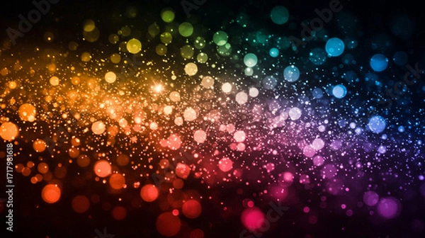 Fototapeta Abstract background with a vibrant cascade of rainbow-colored bokeh lights and sparkling glitter