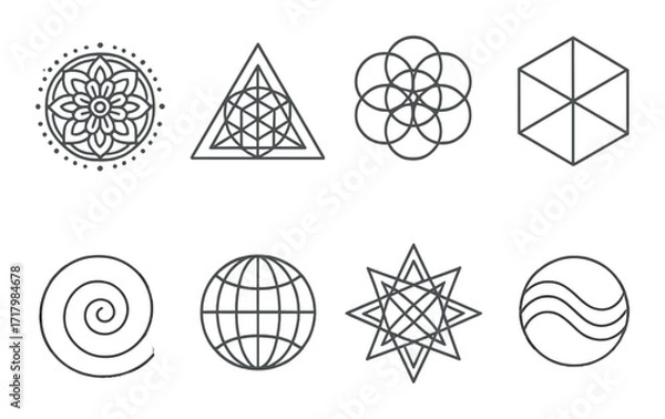 Fototapeta Geometric pattern set featuring mandala, spirals, and hexagonal shapes