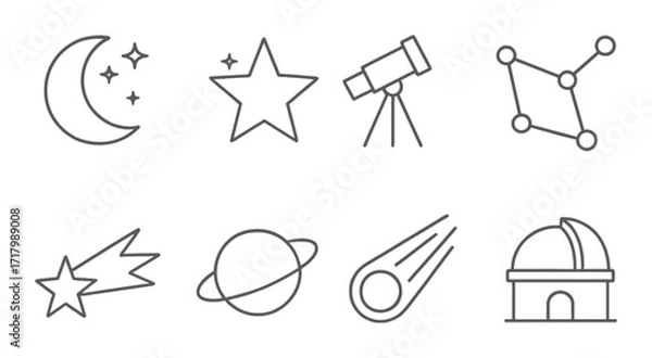 Fototapeta Astronomy icons: moon, stars, telescope, constellation, comet, planet, observatory