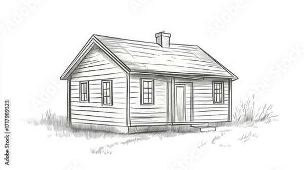 Fototapeta Pencil sketch simple house illustration
