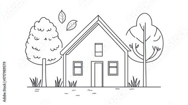 Fototapeta Simple house illustration with trees