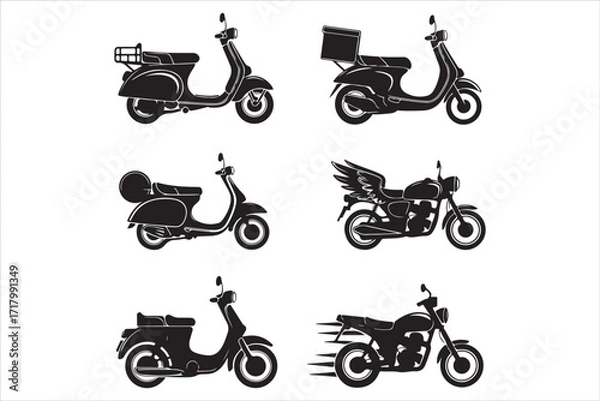 Fototapeta Scooter and Motorcycle Icons Set – Retro, Modern, and Custom Bike Designs