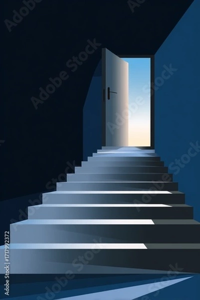 Fototapeta Modern Staircase Design A Flat Vector Illustration of a Stylish UpwardLeading Stairway Perfect for Interior Design