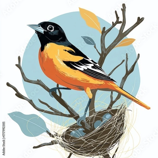Fototapeta A StressedOut Baltimore Oriole Detailed Clip Art Depicting a Bird of Prey in a State of Mental Strain