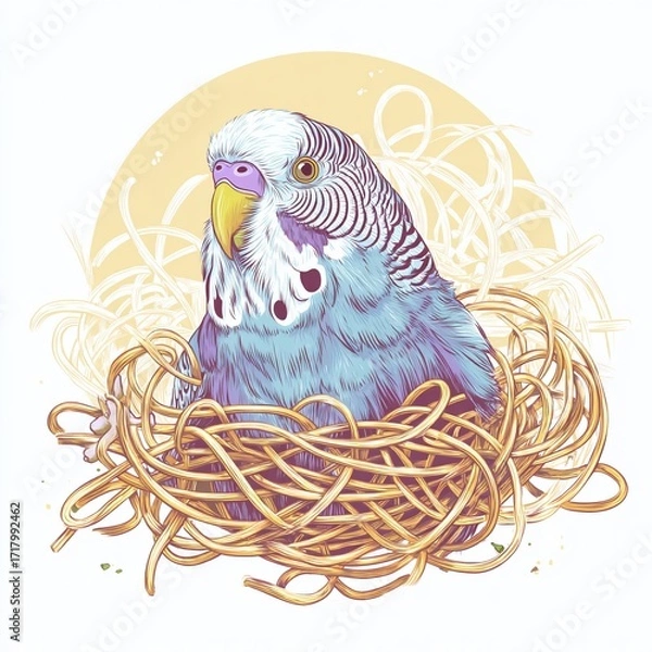 Fototapeta A StressedOut Budgie Detailed Clip Art of a Frazzled Parakeet Displaying Anxiety and Stress Perfect for Educational