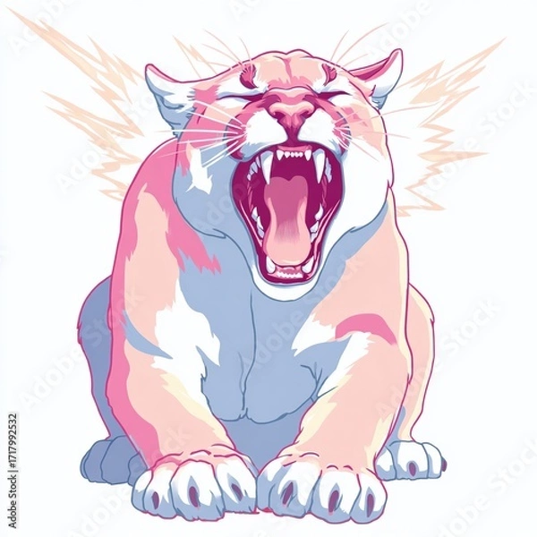 Fototapeta A Stressed Cougar Trying to Purr Hilarious Clip Art Depicts the Challenges of Feline Relaxation