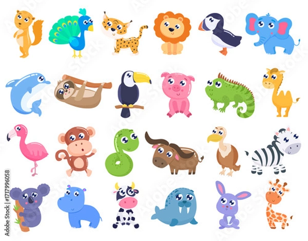 Obraz Set of cute cartoon animals. Vector illustration.