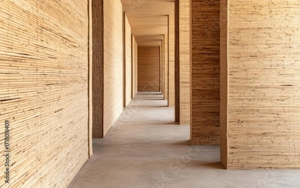 Obraz Bamboo-Framed Walls with Natural Insulation Lightweight bamboo structures filled with eco-friendly insulation materials