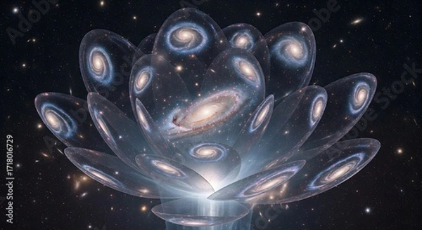 Fototapeta An Abstract Cosmic Flower Blooms with Galaxies in the Infinite Universe
