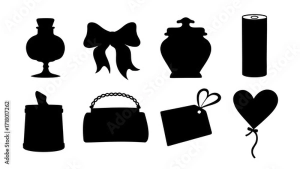 Fototapeta Silhouette Collection of Festive Gift and Decor Elements on White