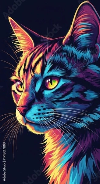 Fototapeta Colorful Abstract Cat Portrait Vibrant Feline Art