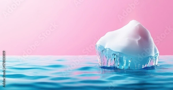 Fototapeta Isolated Iceberg in Calm Water with Soft Pink Background, Reflecting Light and Creating a Serene and Beautiful Visual Experience for Nature Lovers
