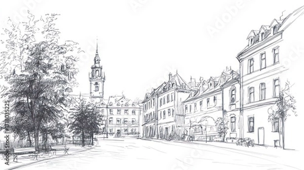 Fototapeta Pen drawing cityscape