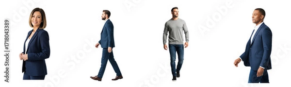 Fototapeta A man and a woman walking together in a professional setting.