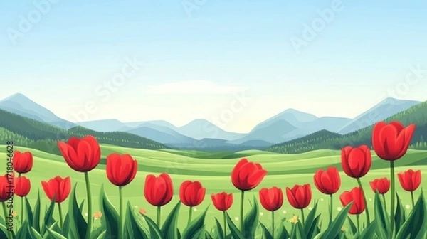 Fototapeta Springtime meadow with tulips