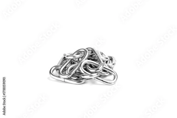 Fototapeta Pile of loose silver chain links isolated on white background with clipping path.
