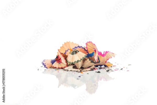 Fototapeta Colorful pencil shavings pile isolated on white background with clipping path.
