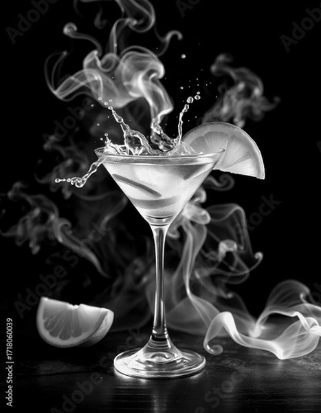 Fototapeta Captivating splash of martini in a dramatic black and white setting