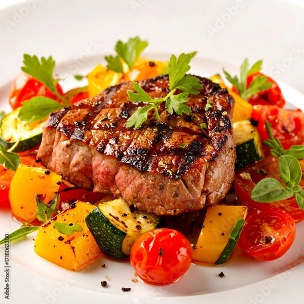 Obraz Grilled steak with roasted vegetables