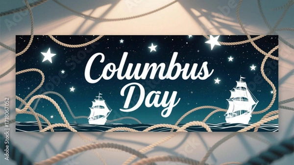 Fototapeta Columbus Day Celebrate Columbus Day with majestic sailing ships navigating starry seas, evoking adventure and discovery for your patriotic projects and historical themes.