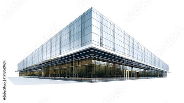 Fototapeta Chrome large shopping center isolated on white background for retail urban commerce and architecture design