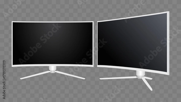 Fototapeta Realistic White Curved 4K TV Screen – Modern Ultra HD HDR QLED LED LCD Monitor Display Mockup, Widescreen 16:9 Blank Television Vector Template