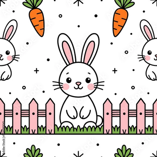 Fototapeta A seamless pattern featuring rabbits, carrots, and a garden.