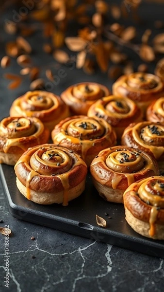Fototapeta Bakery Delight: Whole Wheat Bagels with Cinnamon Swirl and Sesame Seeds