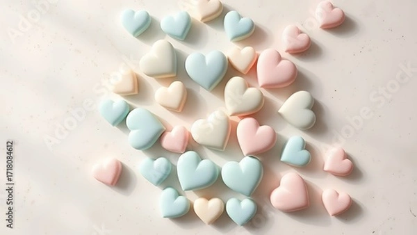 Fototapeta Vibrant Confectionery Assortment: Colorful Heart Candy and Pastel Bubbles