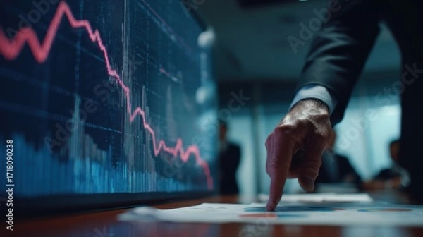 Fototapeta Businessman presenting declining graph
