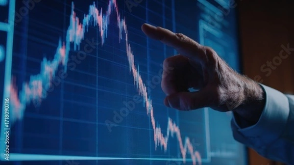 Fototapeta Hand analyzing declining stock market chart