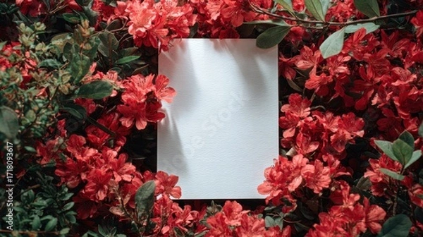 Fototapeta Blank paper framed by blossoms