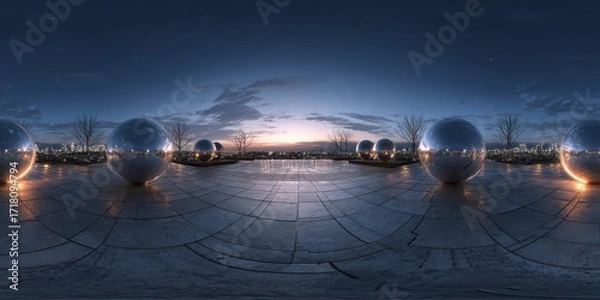 Fototapeta Night Sky HDRI Spherical Map for Three-Dimensional City Landscape Rendering